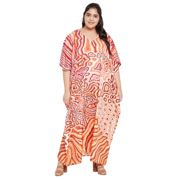 Gypsie Blu Women Polyester Orange Abstract Print Classic Comfy Streetwear Kaftan - Picture 1 of 8